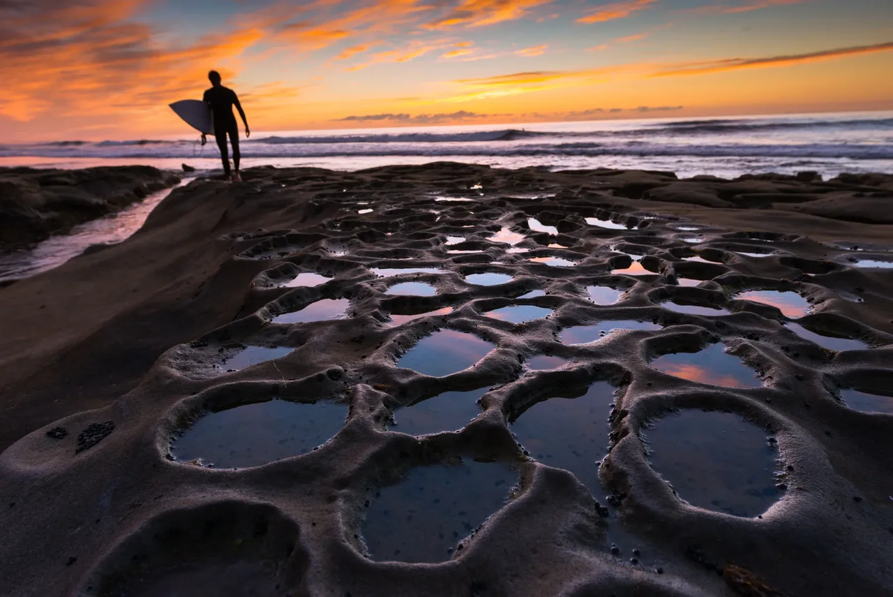Sunset light moving across the La Jolla tide pools